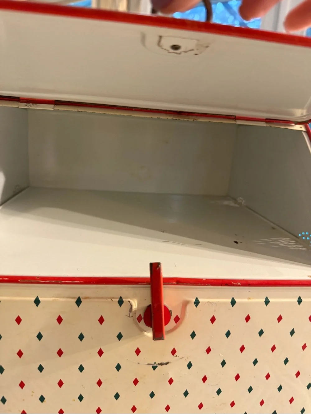 1940’s Vintage Floral Metal Bread Box/Pie Safe Red Roses Distressed Patina